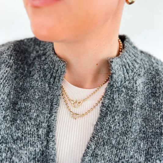 "Liora" Small Link Chain Necklace in 14K Yellow Gold with Teardrop Diamond Clasp