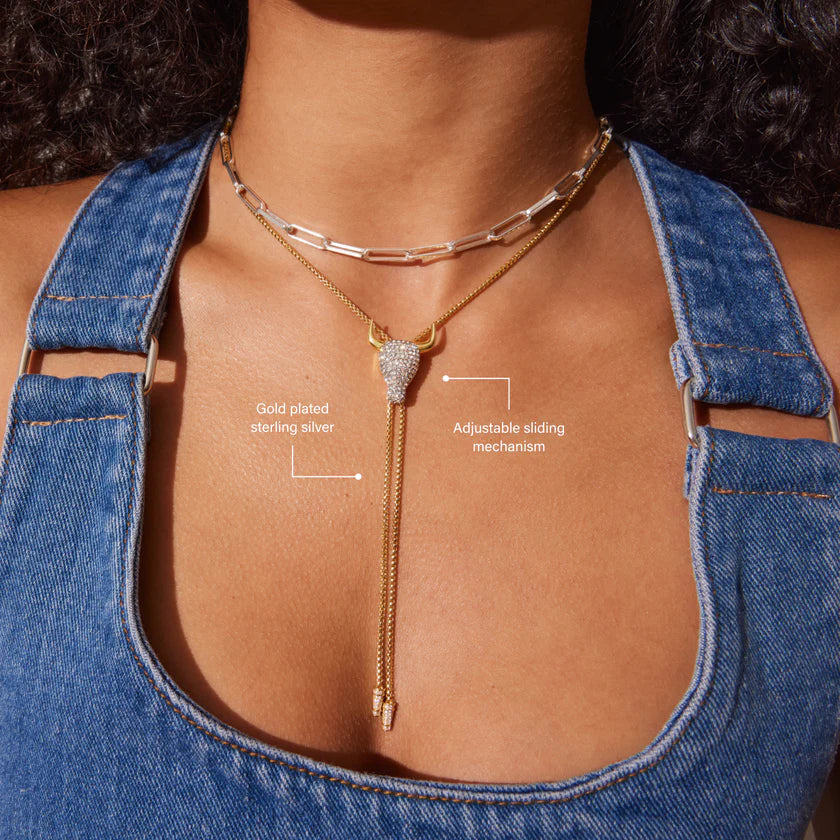 H&B Longhorn Sparkle Bolo Tie Necklace