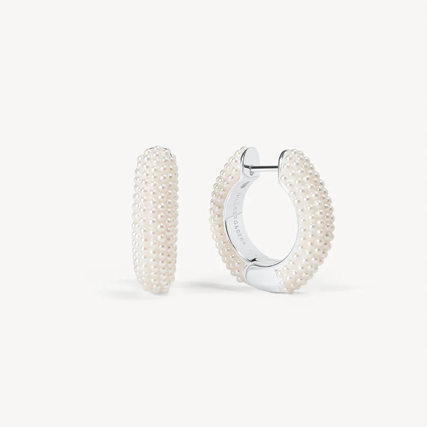 H&B White Pearl Hoop Earrings