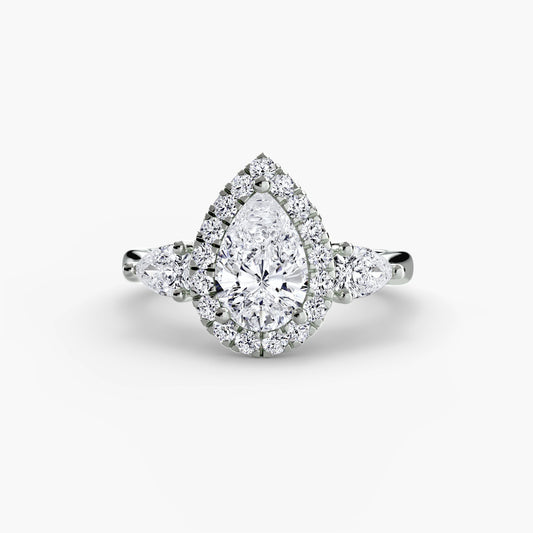 Three-Stone Ring with Halo Roset Jewelry