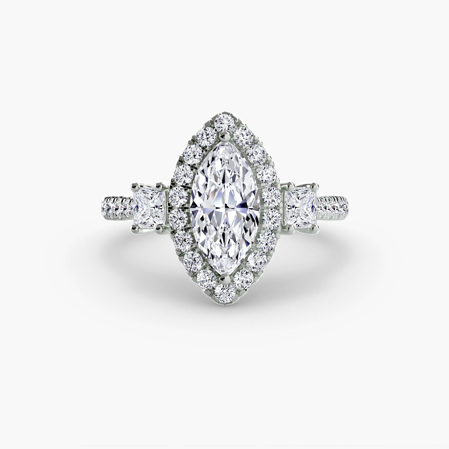 Three-Stone Ring with Halo 2 Roset Jewelry