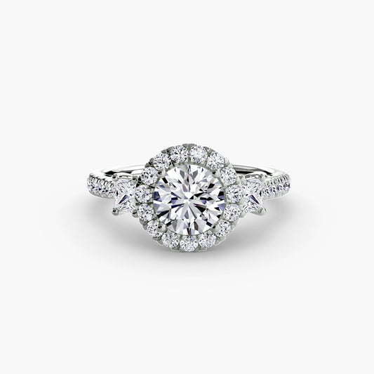 Three-Stone Ring with Halo 2 Roset Jewelry