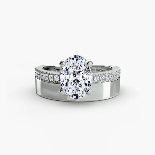 Wide Band Solitaire with Pavé Band Roset Jewelry