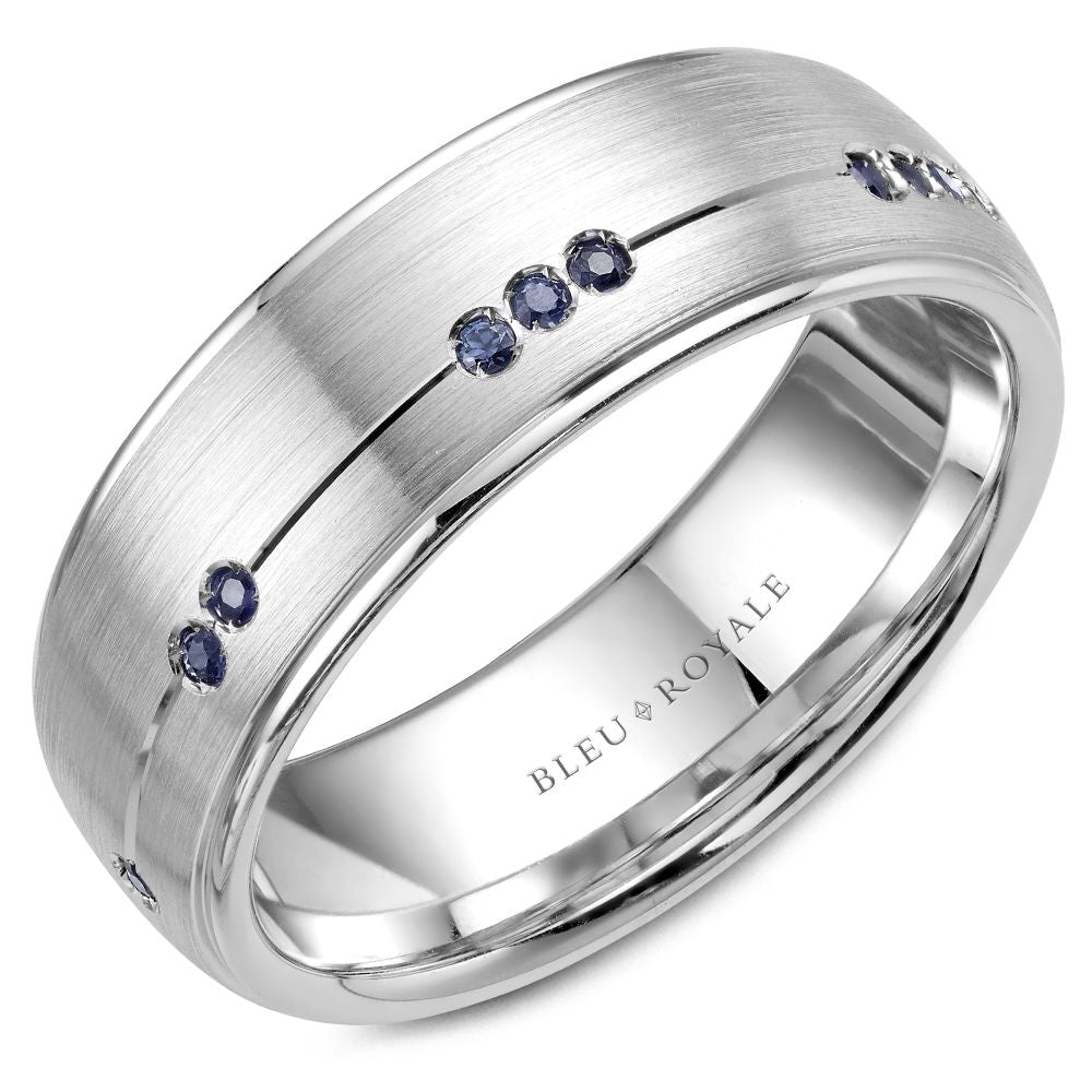 Bleu Royale 14K White Gold and Sapphire Men's Ring RYL-011WS75 Crown Ring