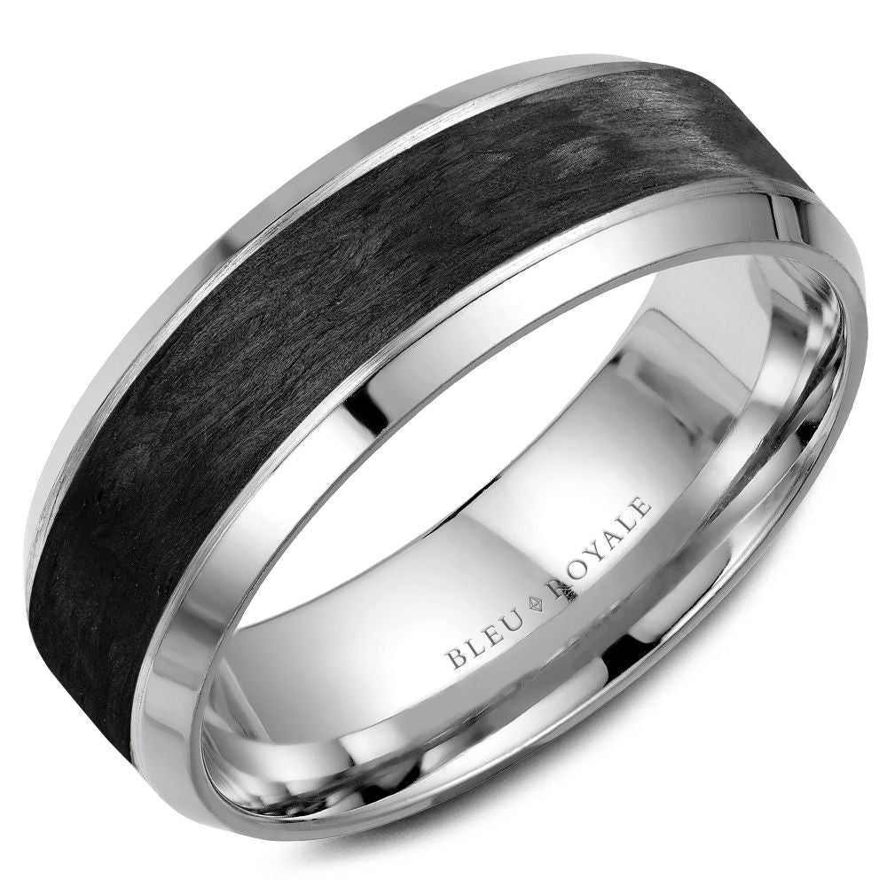 Bleu Royale 14K White Gold and Forged Carbon Fiber Ring RYL-064W75 Crown Ring