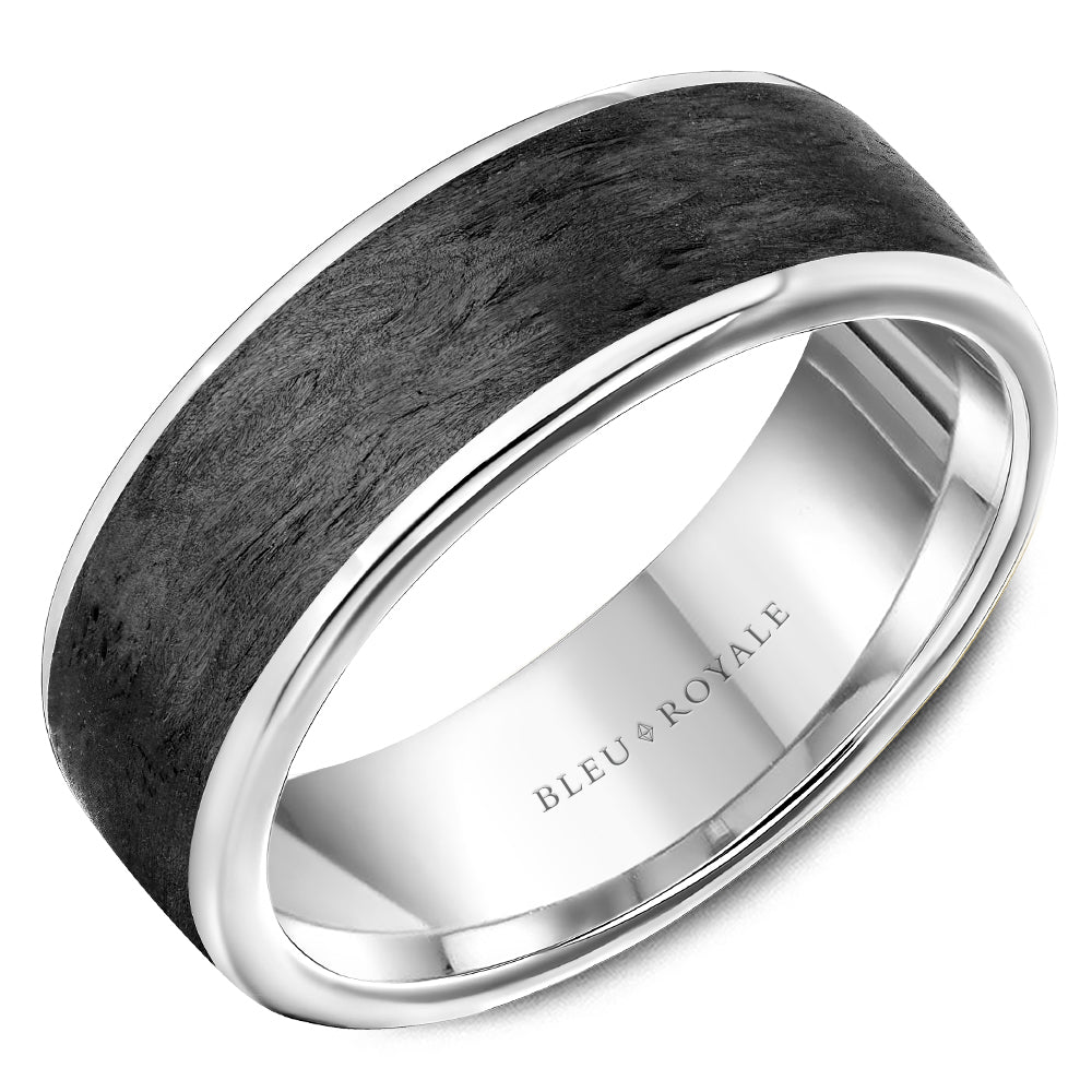 Bleu Royale 14K White Gold and Forged Carbon Men's Ring RYL-175W75
