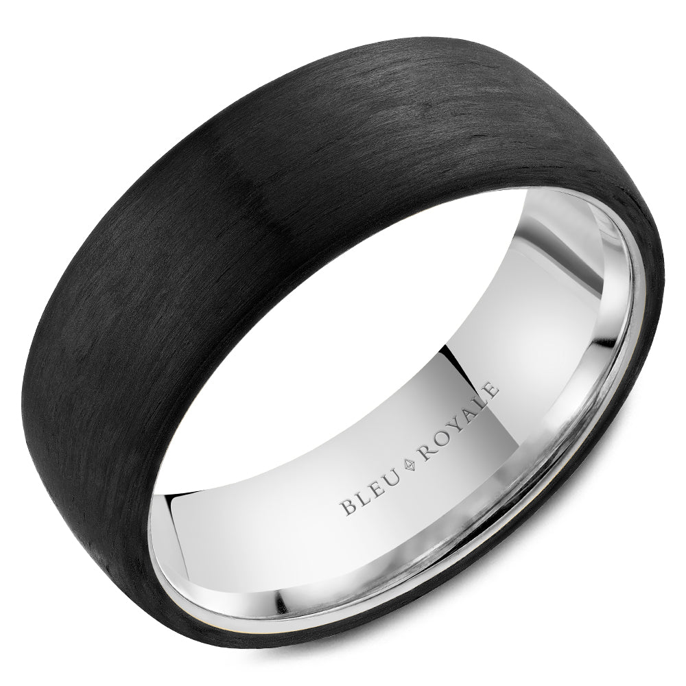 Bleu Royale 14K White Gold and Forged Carbon Men's Ring RYL-194BW75 Crown Ring