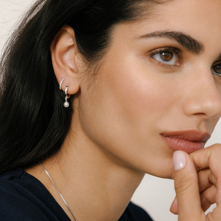 H&B Pearl Drop Hoops