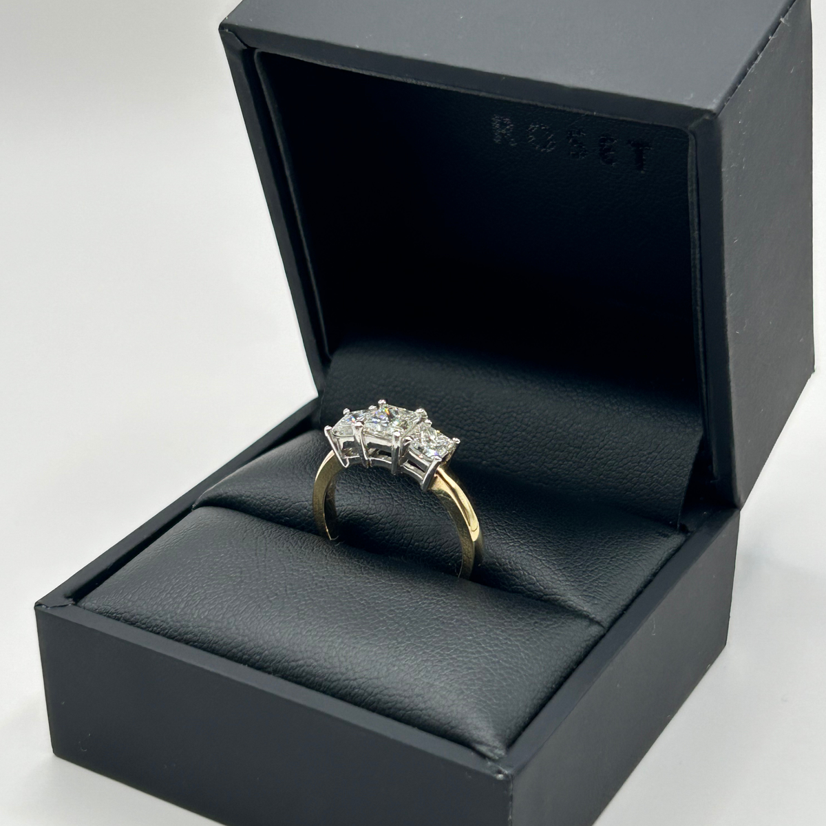Roset 14K Gold Princess Cut Diamond Trio Engagement Ring