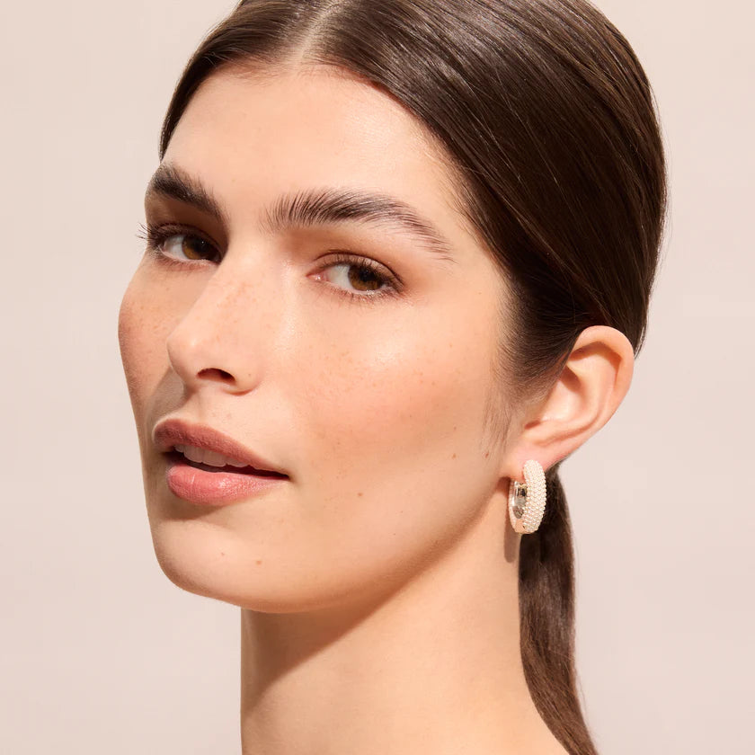 H&B White Pearl Hoop Earrings