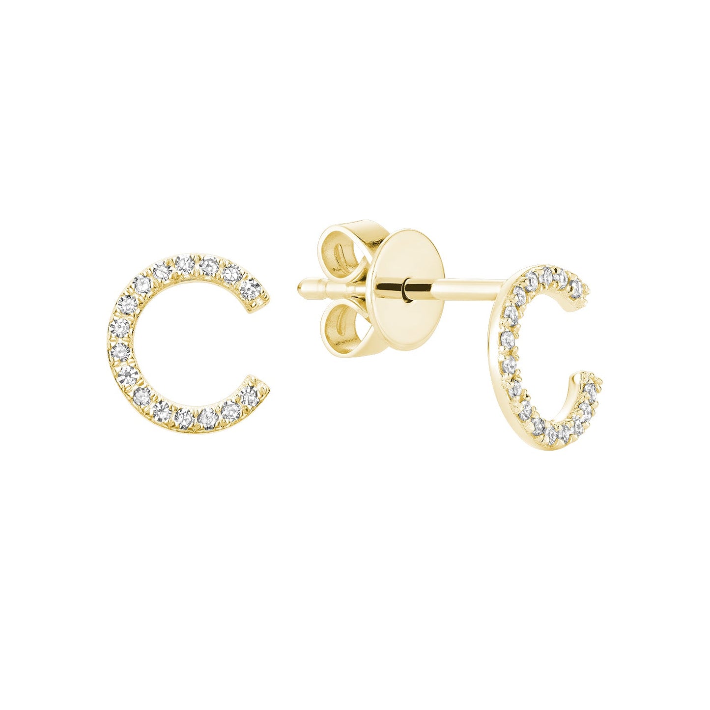 Single Yellow Gold Initial Diamond Earring