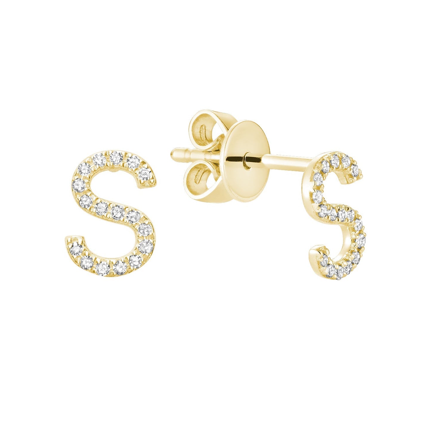 Single Yellow Gold Initial Diamond Earring RnB