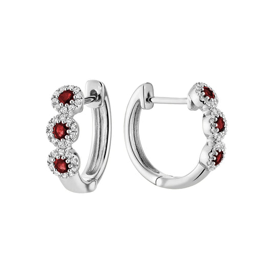 Martini Cup Gemstone and Diamond Halo Huggie Earrings RnB