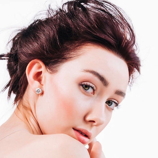 Roset - 14K Gold 4 Claw Basket Moissanite Earrings Roset By Reid