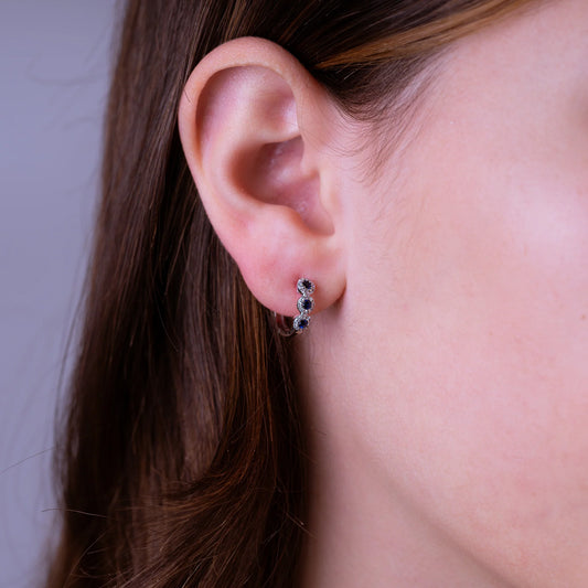 Martini Cup Gemstone and Diamond Halo Huggie Earrings