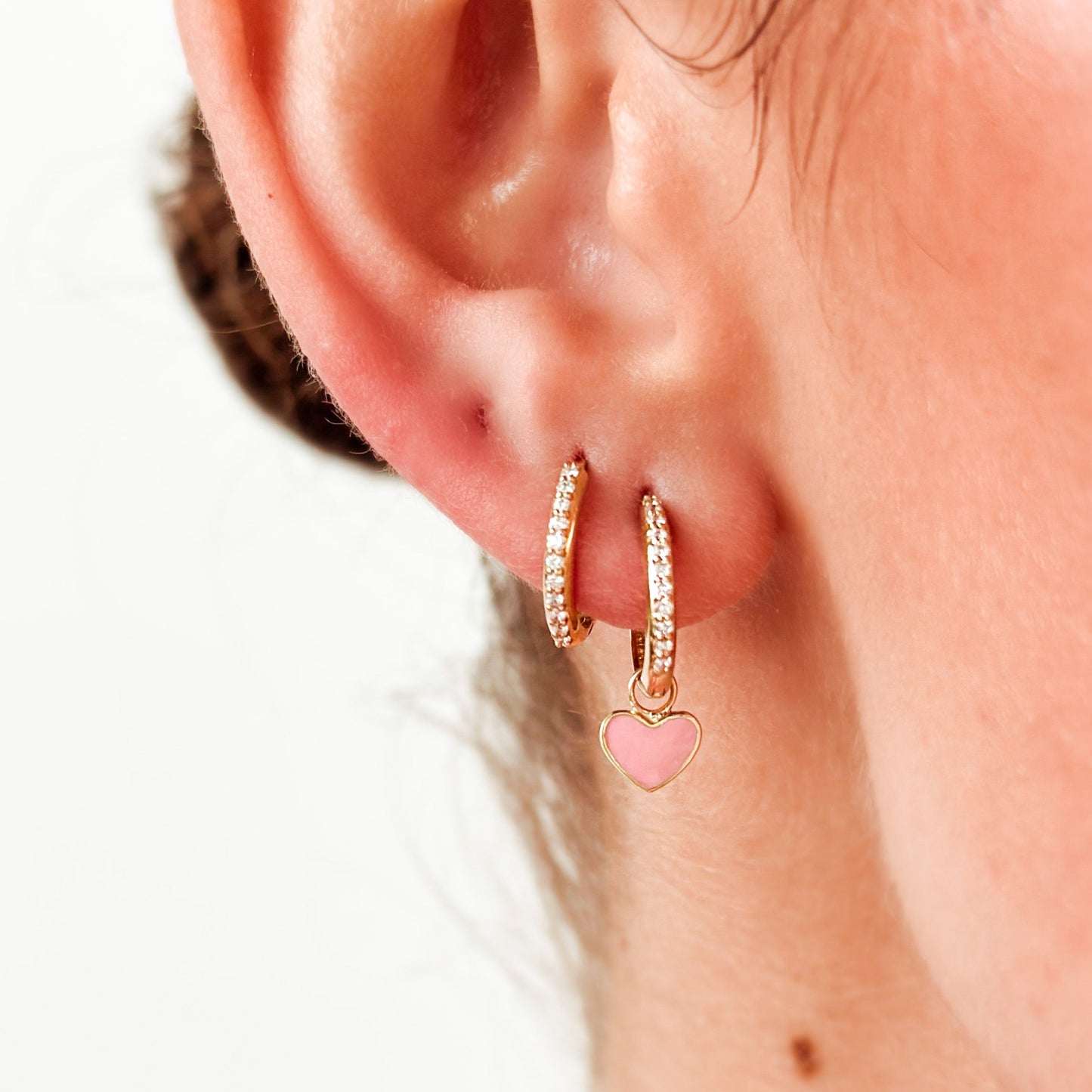 FUSE by Roset - 10K Gold Ear Charms Pink Heart "XO, ROSET"