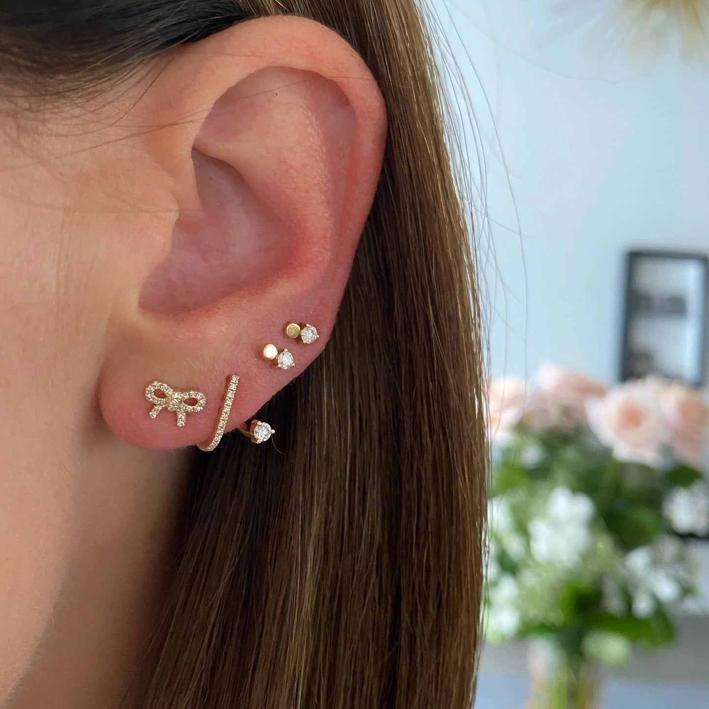EF Collection - Single 14K Gold Disc Prong Set Diamond Stud Earring