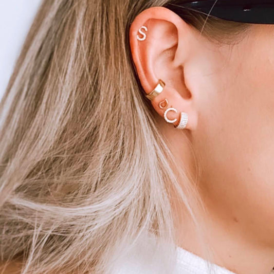 Single Yellow Gold Initial Diamond Earring