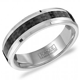 Torque - Tungsten & Black Carbon Fiber Inlay Men's Ring TU-0038 Crown Ring