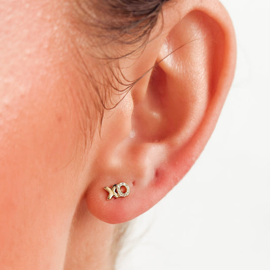 FUSE by Roset - 10K Gold Diamond Studs Hugs & Kisses "XO, ROSET"