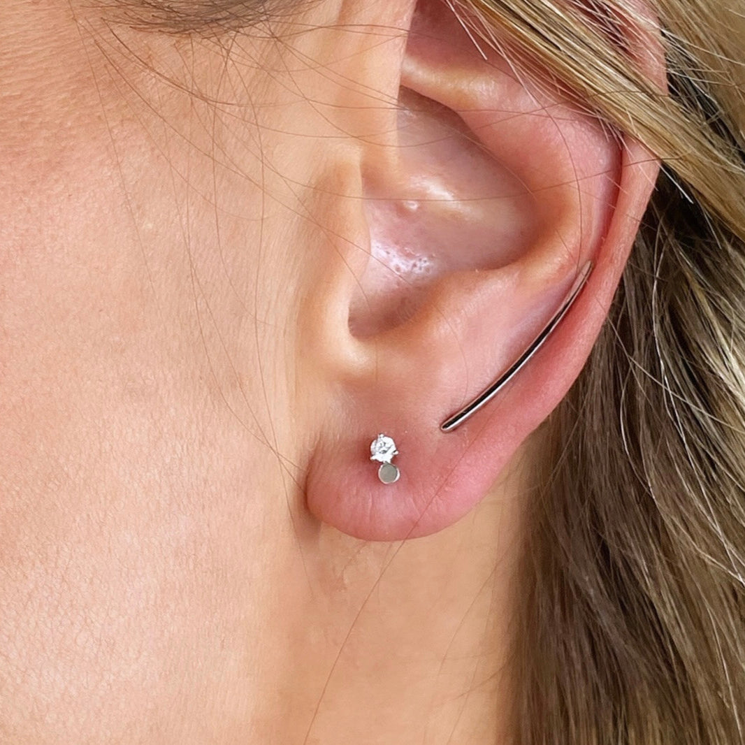 EF Collection - Single 14K Gold Disc Prong Set Diamond Stud Earring