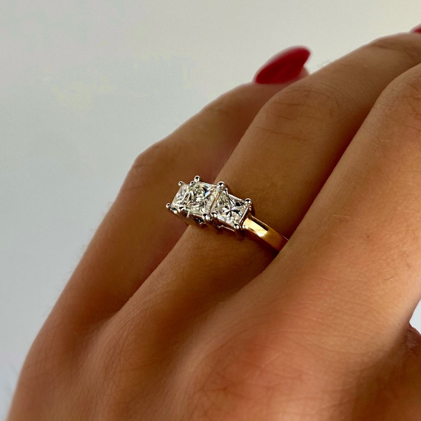 Roset 14K Gold Princess Cut Diamond Trio Engagement Ring