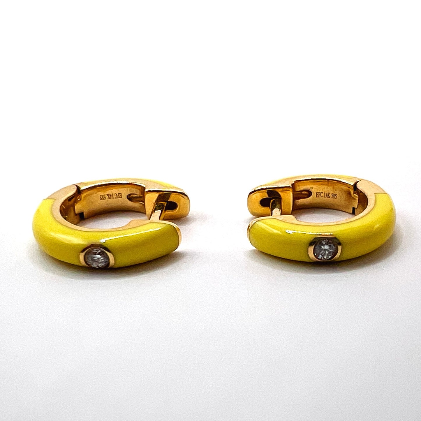 EF Collection - 14K Diamond Yellow Enamel Huggie Earrings EF Collection