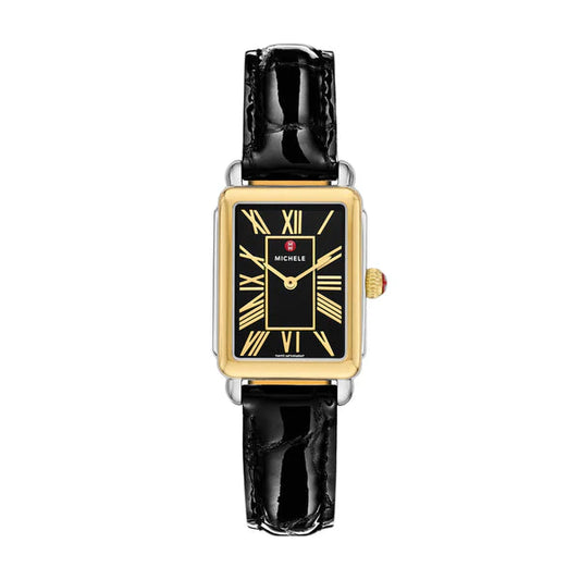 MICHELE - Deco Park 18K Gold-Plated Leather Strap Watch