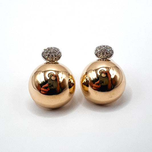 "Elsie" Large Pave Diamond Button Earrings in 14K Yellow Gold