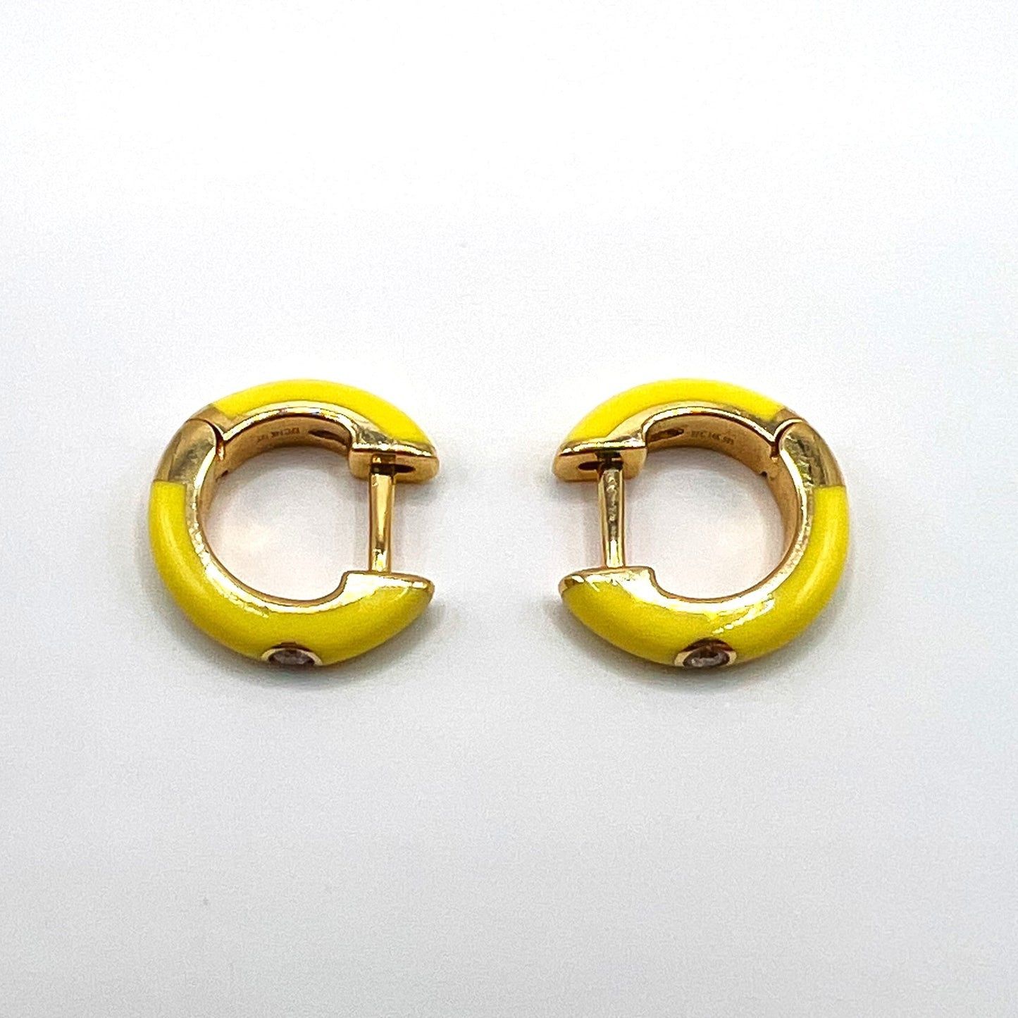 EF Collection - 14K Diamond Yellow Enamel Huggie Earrings EF Collection