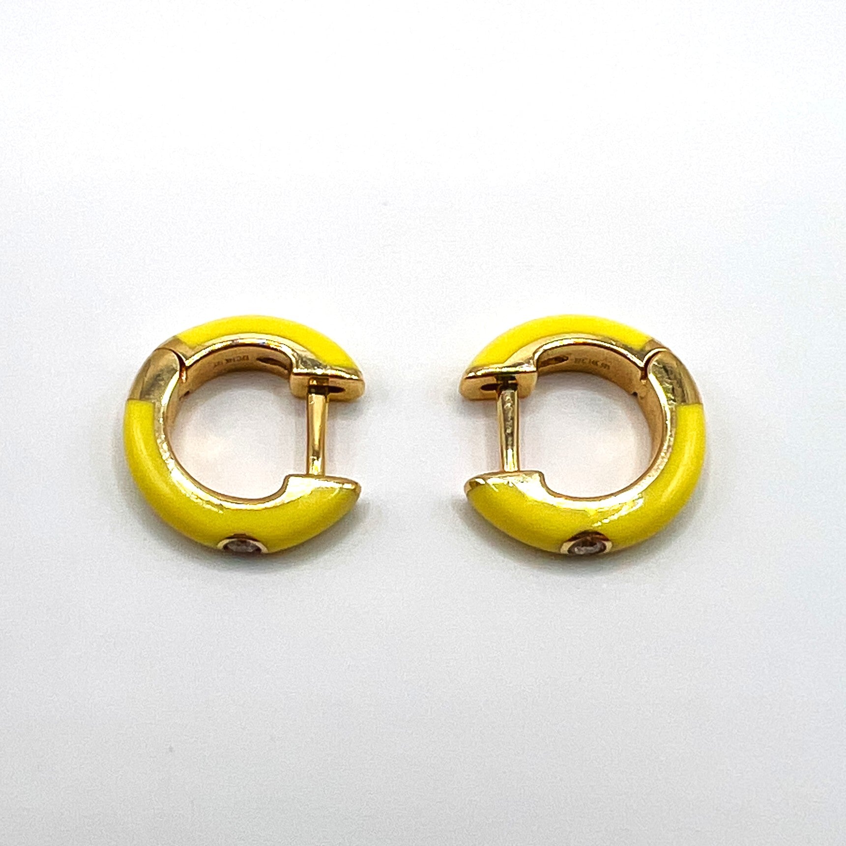 EF Collection - 14K Diamond Yellow Enamel Huggie Earrings EF Collection