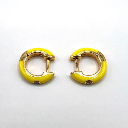 EF Collection - 14K Diamond Yellow Enamel Huggie Earrings EF Collection