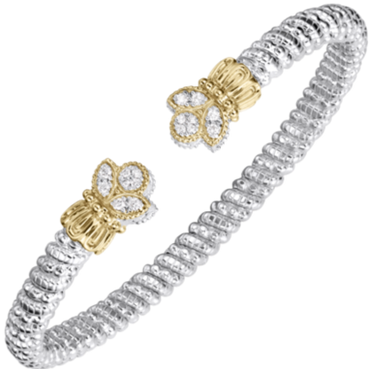 Vahan - 14K Gold & Sterling Silver Cuff Bracelet with Leaf Diamonds