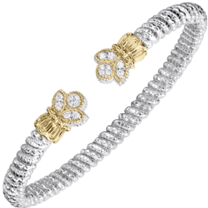 Vahan - 14K Gold & Sterling Silver Cuff Bracelet with Leaf Diamonds