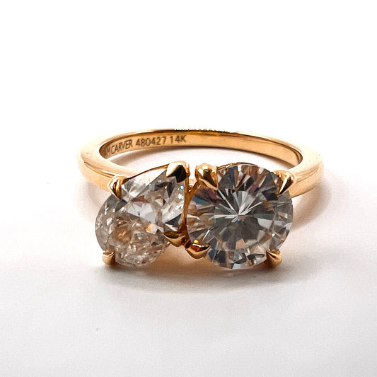 Toi & Moi Pear Shape and Round Moissanite Engagement Ring