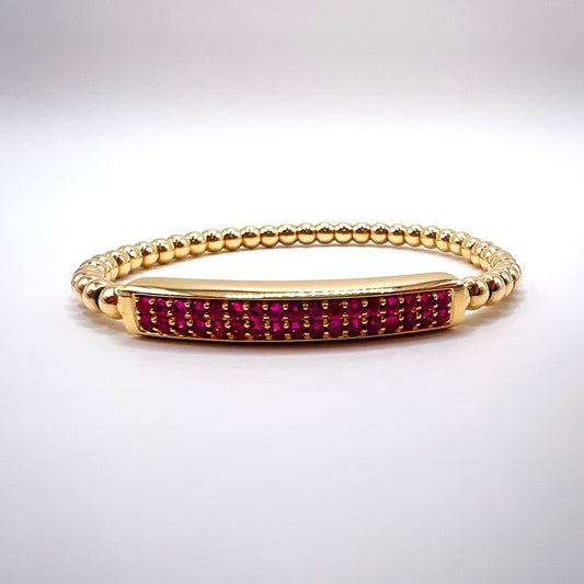 "Tina" Pink Sapphire Bar Bead Bracelet in 14K Yellow Gold