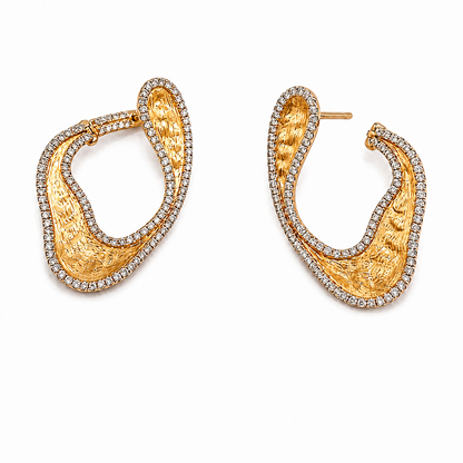 CLARTÉ - "Whitney"  14k Yellow Gold Diamond Hoop Earrings