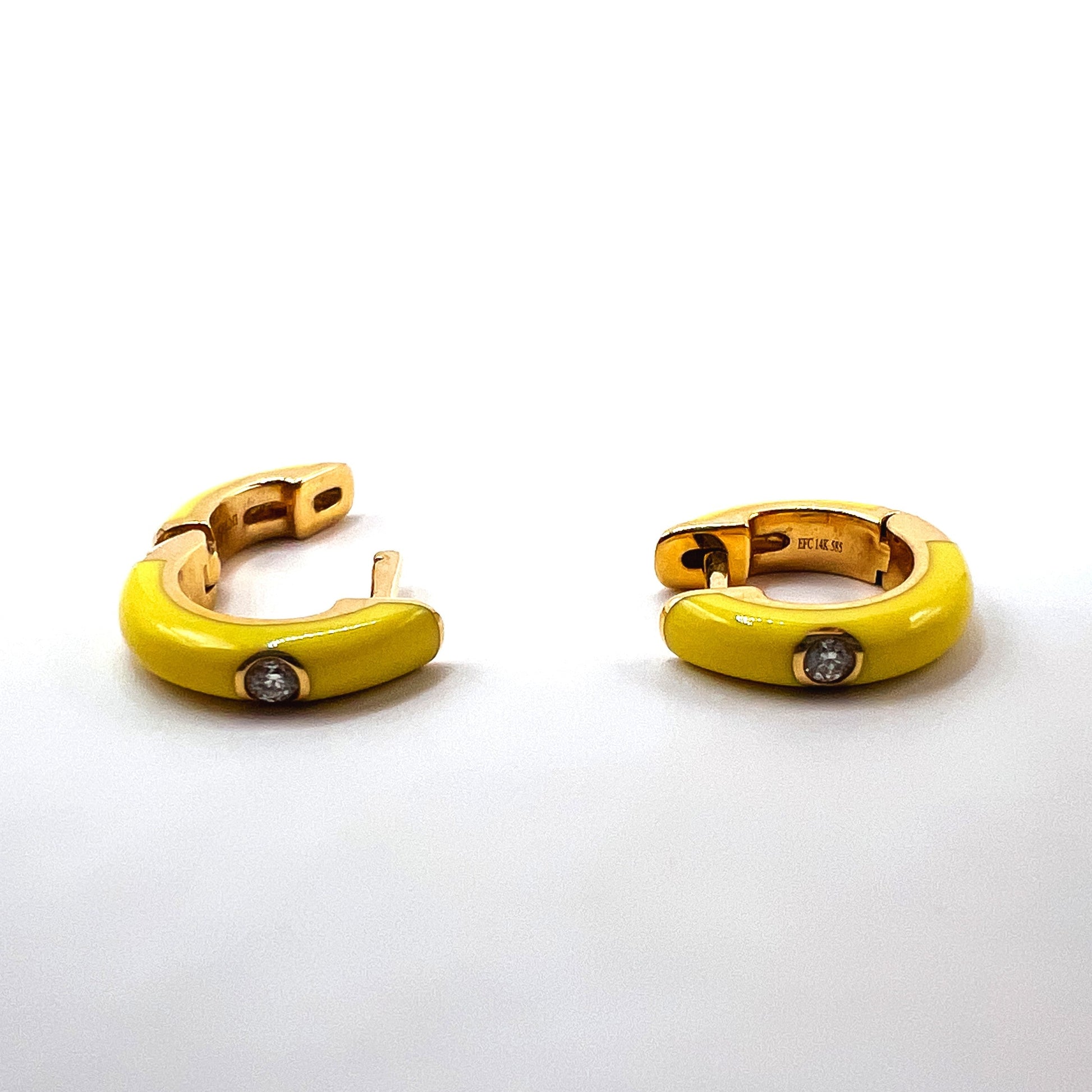 EF Collection - 14K Diamond Yellow Enamel Huggie Earrings EF Collection