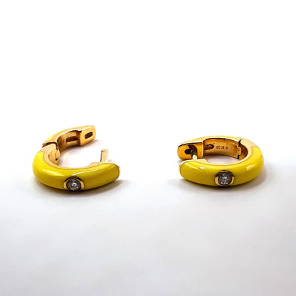 EF Collection - 14K Diamond Yellow Enamel Huggie Earrings EF Collection