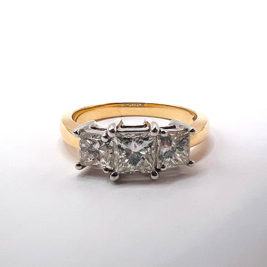 Roset 14K Gold Princess Cut Diamond Trio Engagement Ring