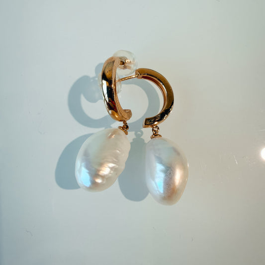 FLICA - Pearl & 'C' Gold Drop Earrings