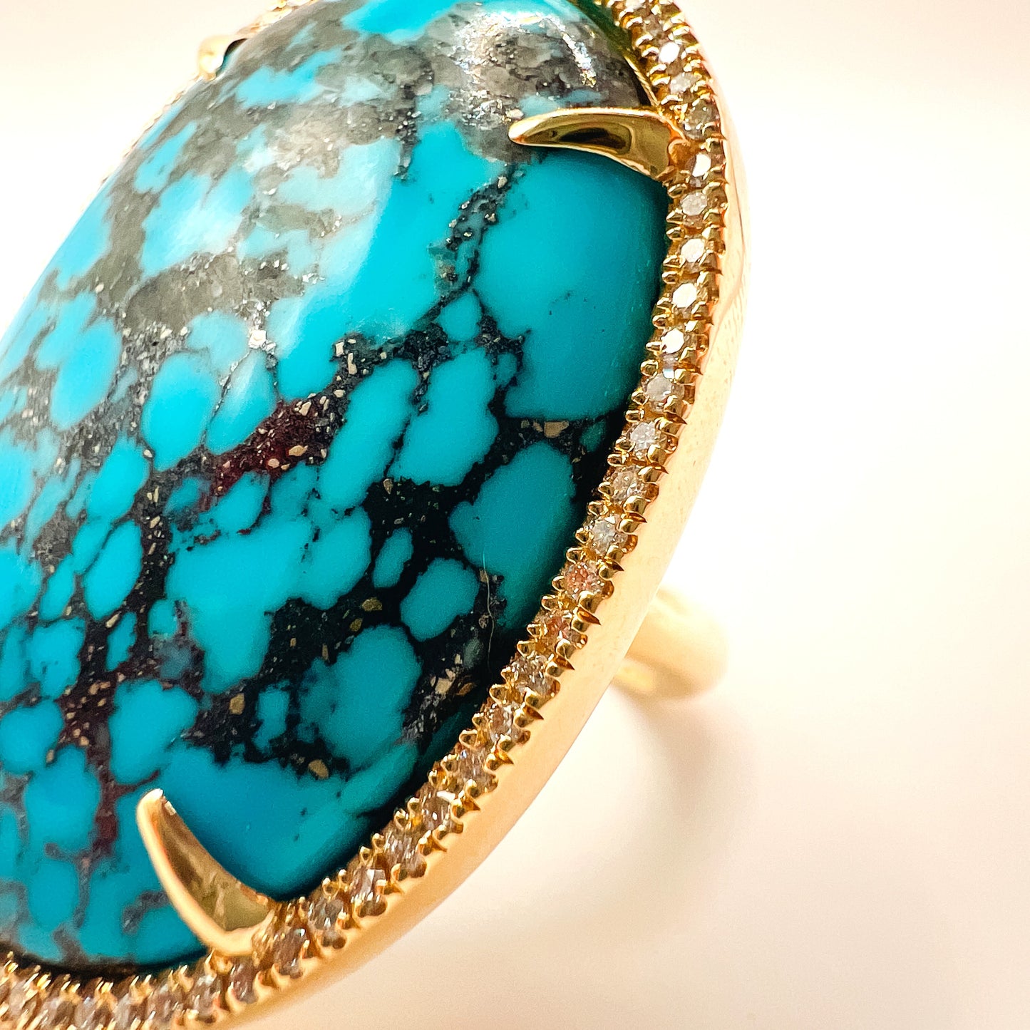 "Clarisse" 14K Gold Ring with 24.09ct Turquoise and 0.33ct Diamonds
