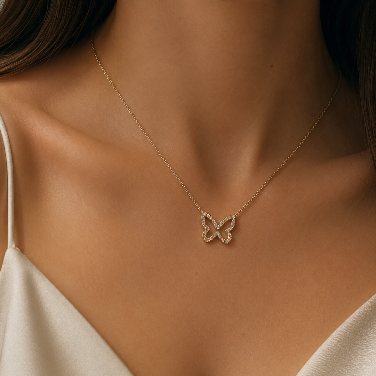 "Vanessa" 18k Gold and Diamond Butterfly Necklace