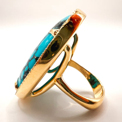 "Clarisse" 14K Gold Ring with 24.09ct Turquoise and 0.33ct Diamonds