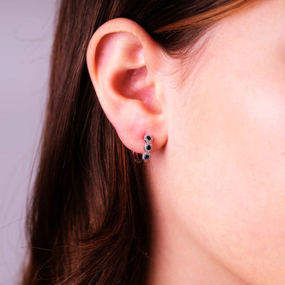 Martini Cup Gemstone and Diamond Halo Huggie Earrings RnB