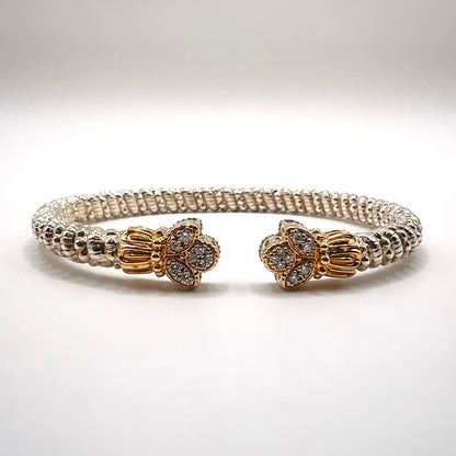 Vahan - 14K Gold & Sterling Silver Cuff Bracelet with Leaf Diamonds