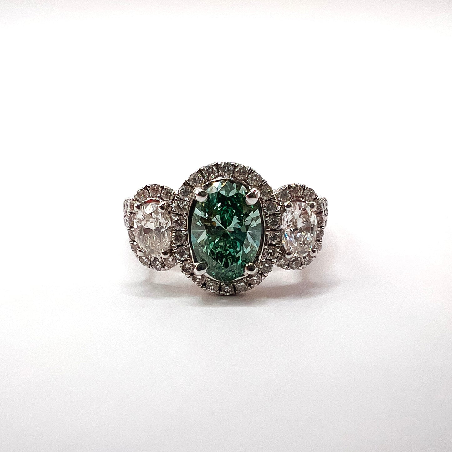 The "Marj" 14K White Gold Lab Grown Vivid Green Diamond Ring Venetti