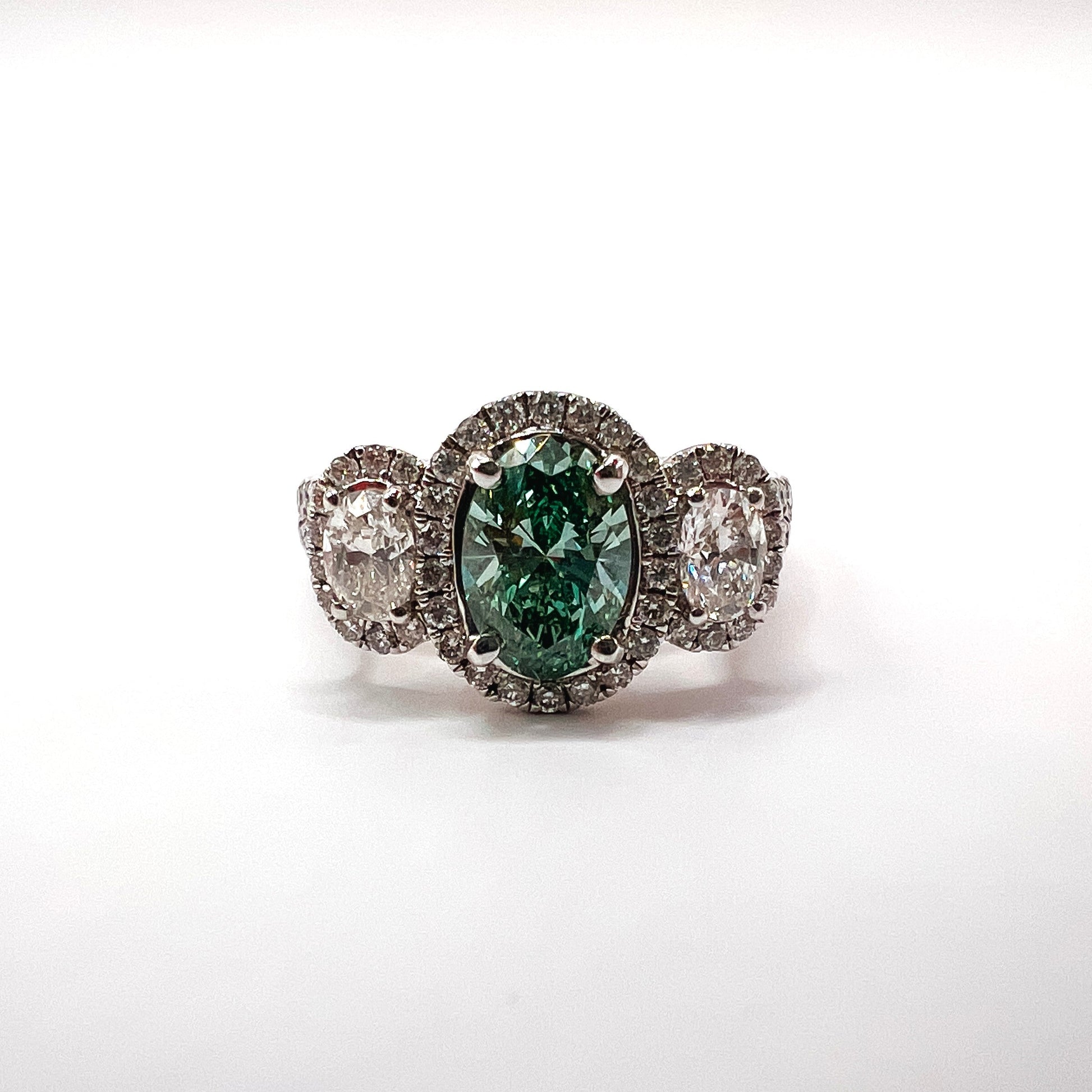 The "Marj" 14K White Gold Lab Grown Vivid Green Diamond Ring Venetti