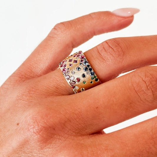 DILAMANI - Rainbow Sapphire & Diamond Cigar Ring