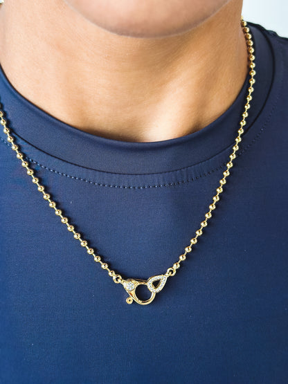 "Liora" Small Link Chain Necklace in 14K Yellow Gold with Teardrop Diamond Clasp